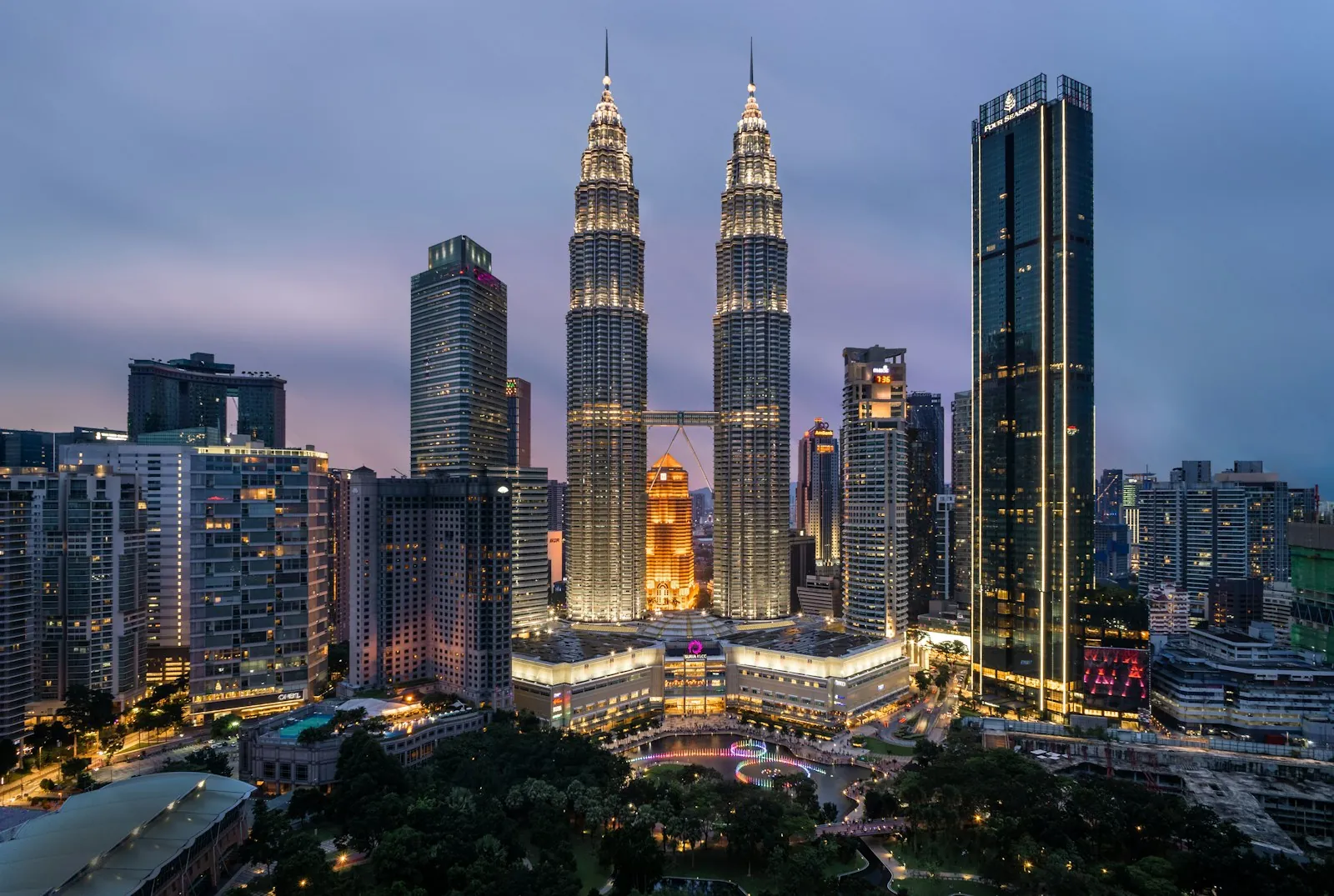 Petronas Twin Towers illuminated at night, Kuala Lumpur