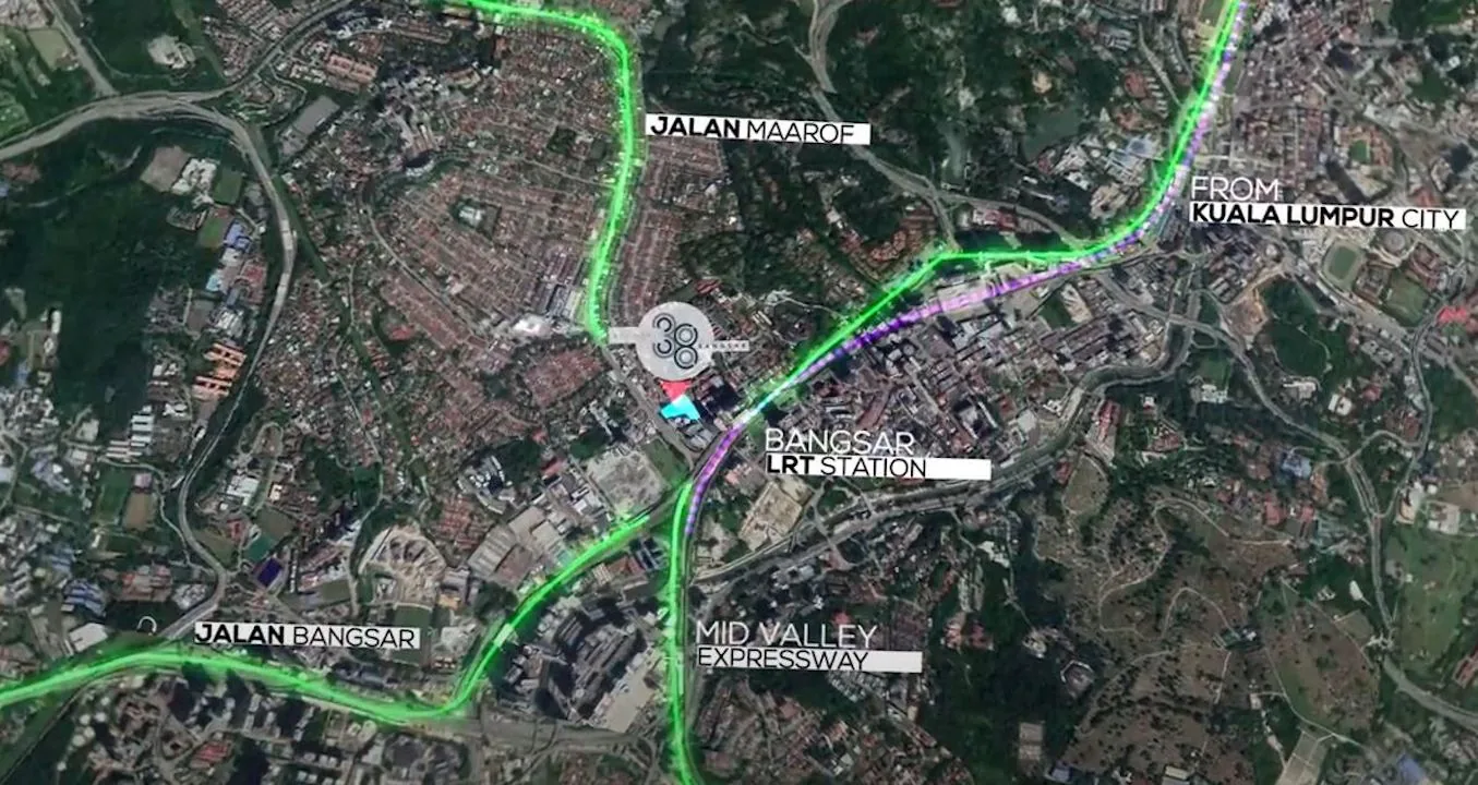 Residensi 38 Bangsar — location map showing Bangsar, Mid Valley and KL city connectivity
