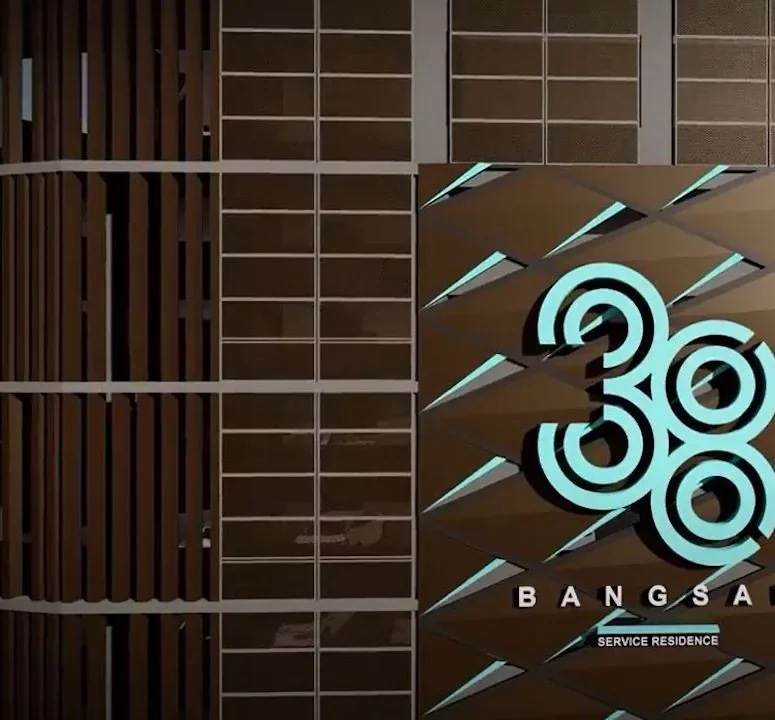 Residensi 38 Bangsar — illuminated 38 emblem on the facade