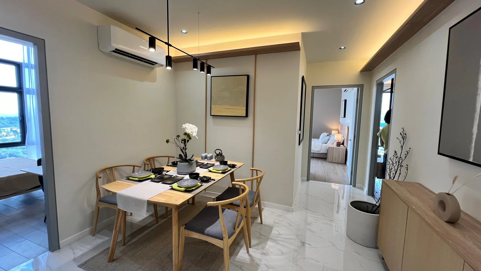 Residensi 38 Bangsar show unit — dining area beside the kitchen with marble flooring