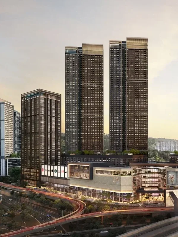 Amaya Residences, Bandar Sri Damansara — masterplan render of the towers above DA Central Mall