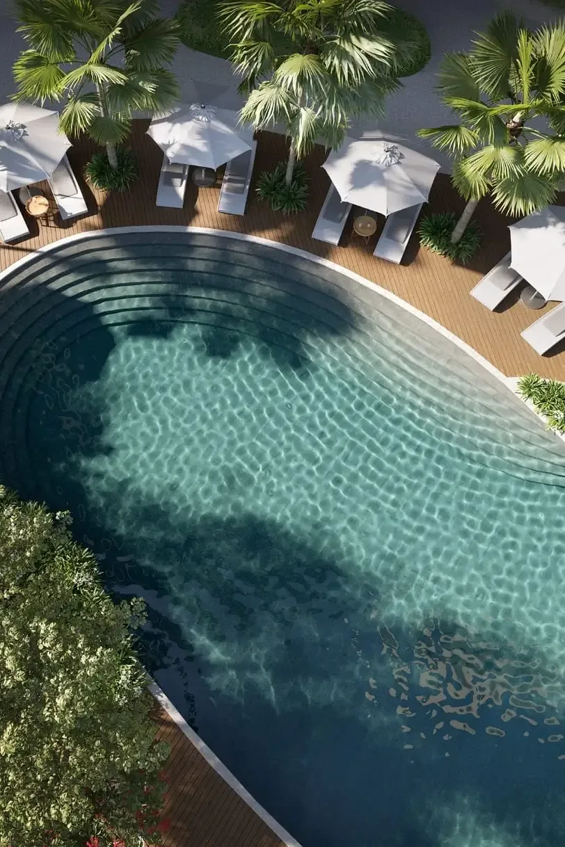 Amaya Residences — landscaped lagoon pool render