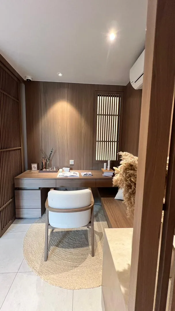 Amaya Residences show unit — study and workspace with timber panelling