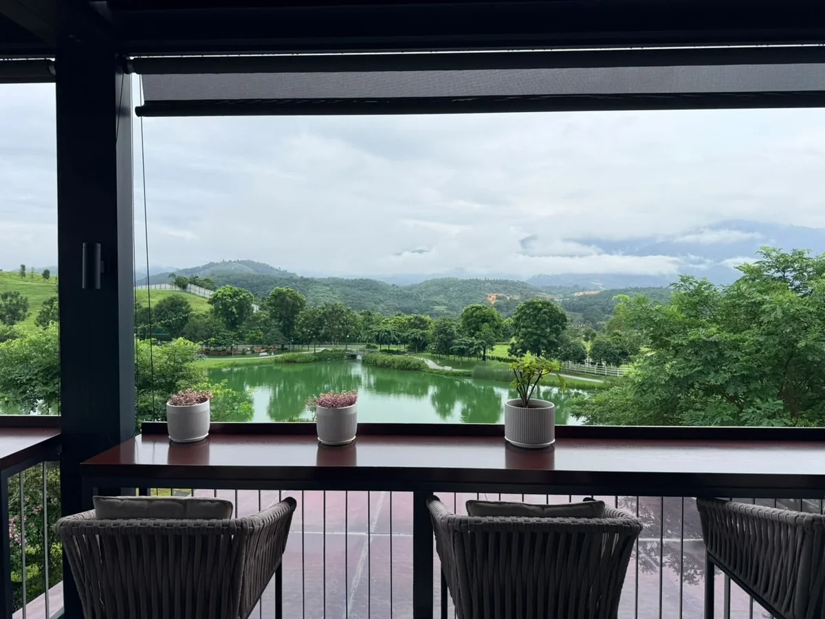 Anyara Hills — lakeside terrace seating at the lifestyle hub