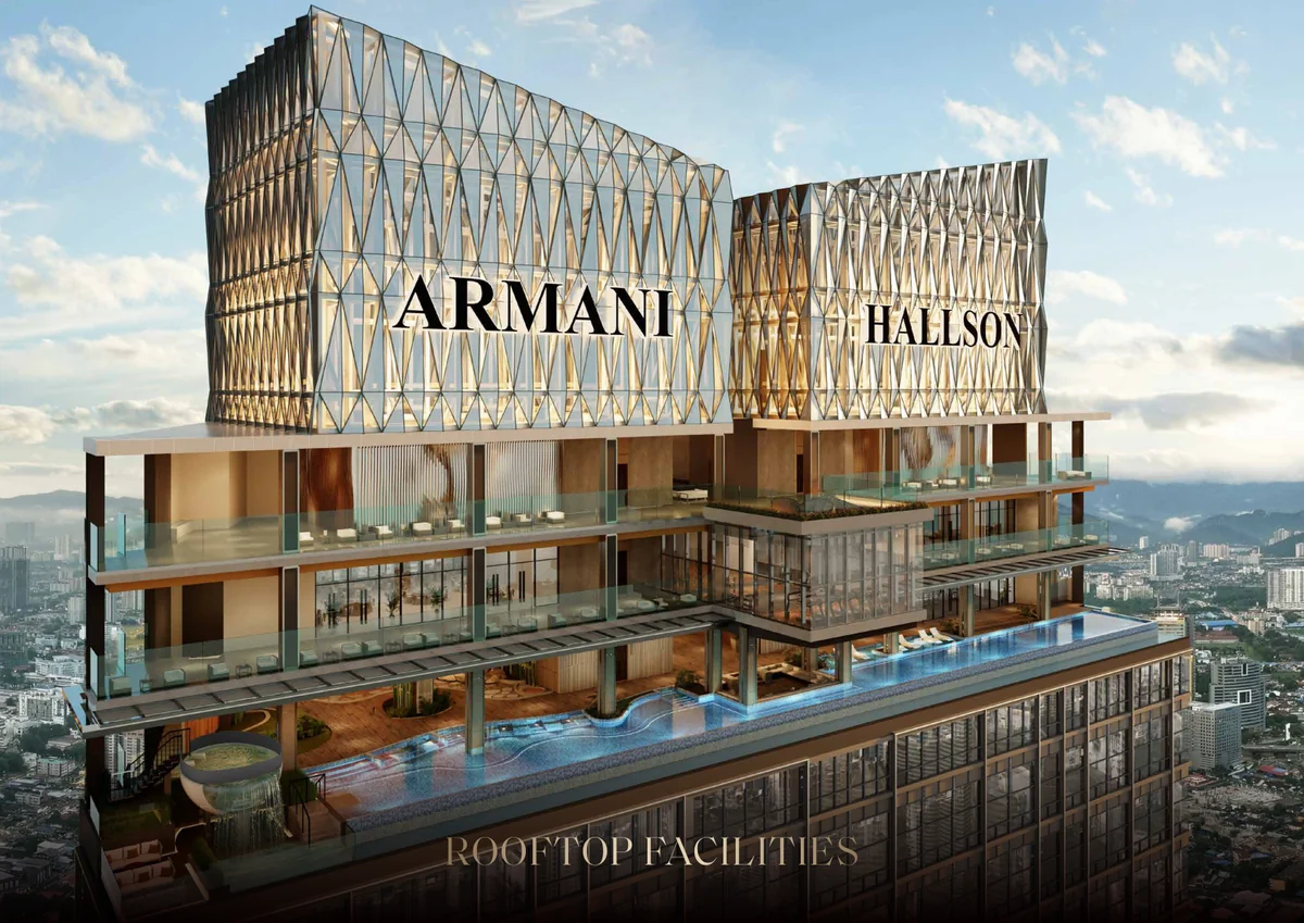 Armani Hallson rooftop facilities render, atop the twin towers