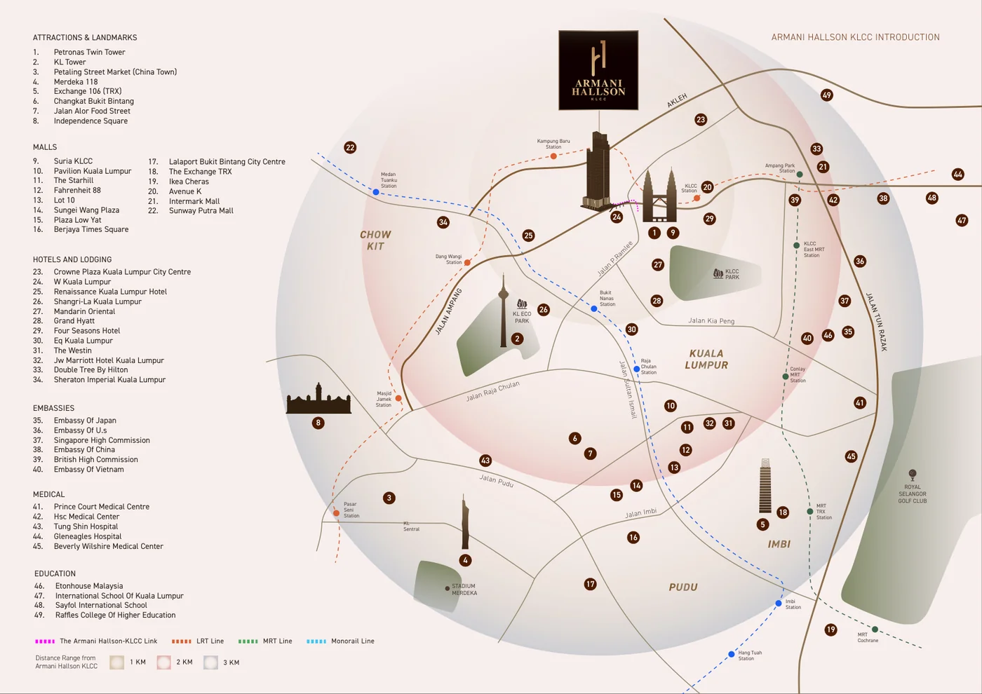 Armani Hallson vicinity map — KLCC landmarks, malls, transit and embassies