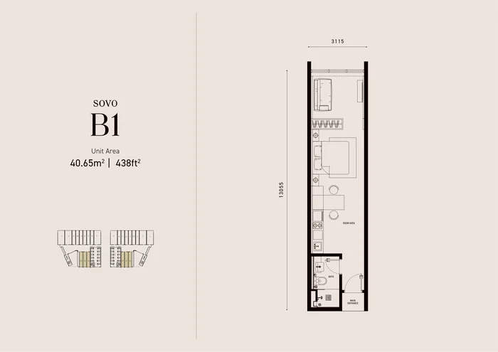 Armani Hallson SOVO Type B1 floor plan, 438 sq ft