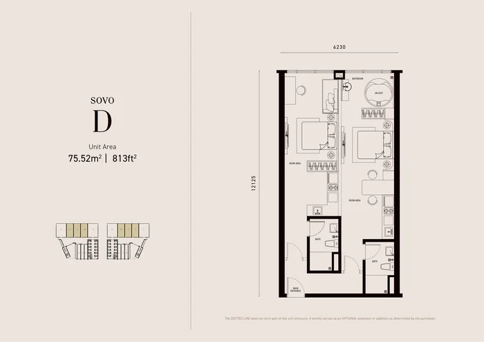 Armani Hallson SOVO Type D floor plan, 813 sq ft