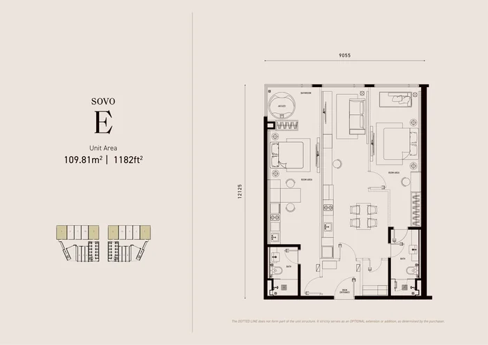 Armani Hallson SOVO Type E floor plan, 1182 sq ft