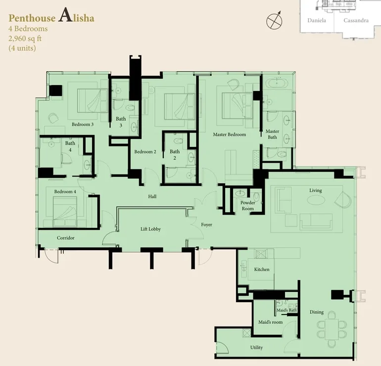 The Ritz-Carlton Residences Kuala Lumpur — Penthouse Alisha floor plan, 2,960 sq ft four-bedroom