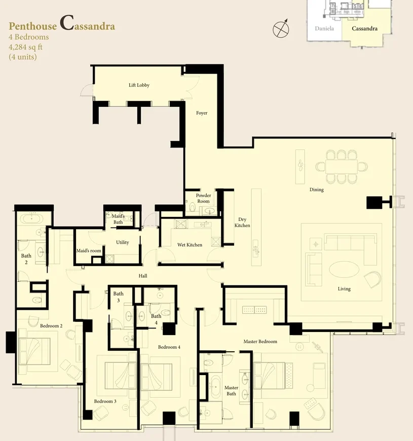 The Ritz-Carlton Residences Kuala Lumpur — Penthouse Cassandra floor plan, 4,284 sq ft four-bedroom