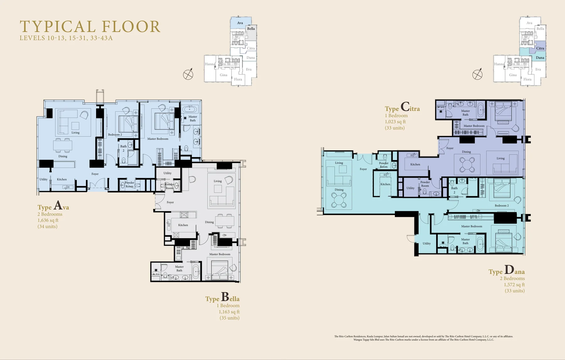 The Ritz-Carlton Residences Kuala Lumpur — typical floor layouts