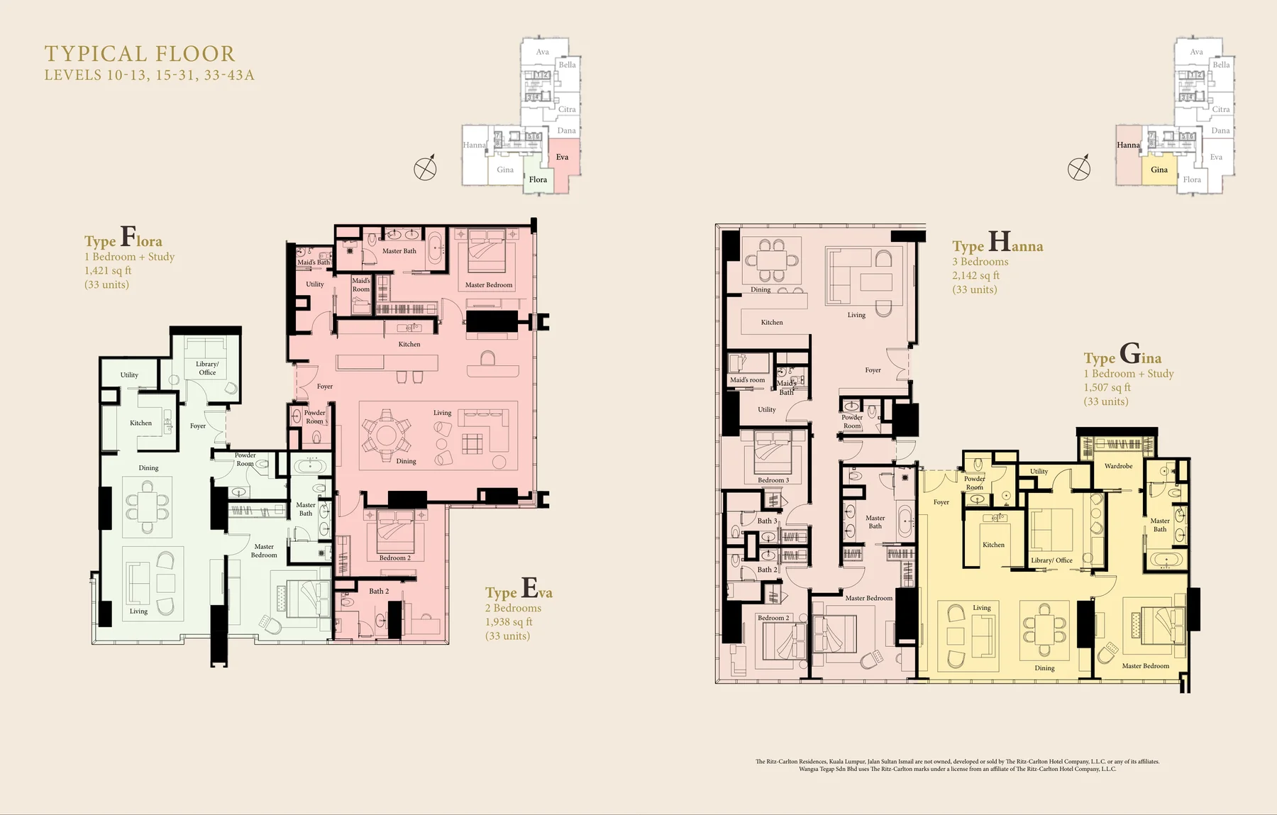 The Ritz-Carlton Residences Kuala Lumpur — typical floor layouts